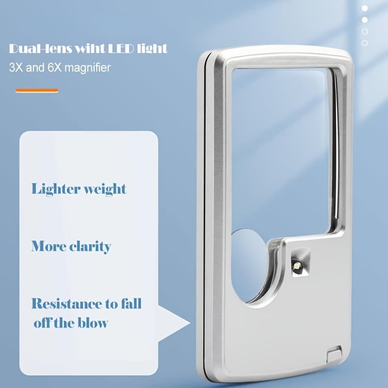 LED Illuminated Card Type Magnifier Reading Light Silver Plastic - Image 9