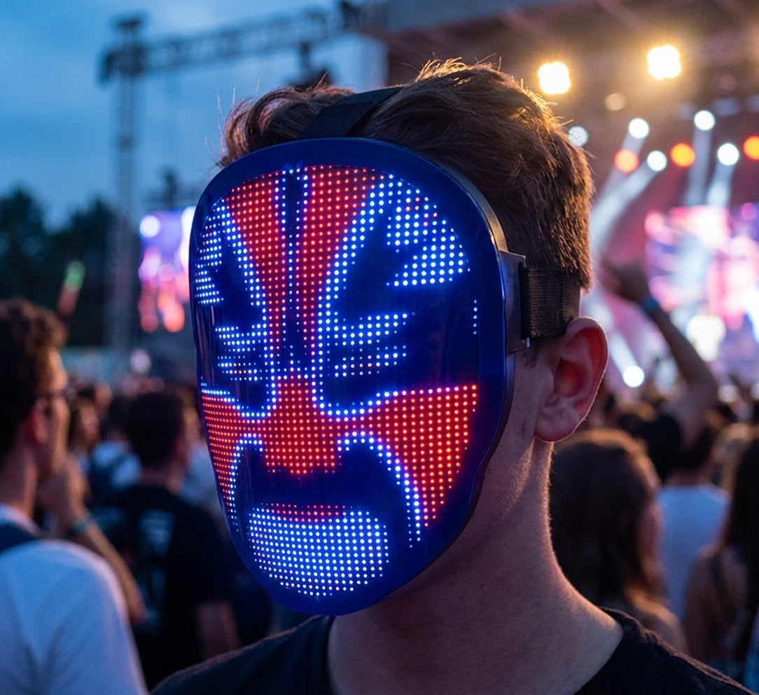 LED Mask Programmable Full Color App Controlled Halloween - in-use