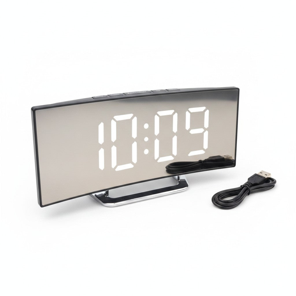 mirror alarm clock product photo on white background