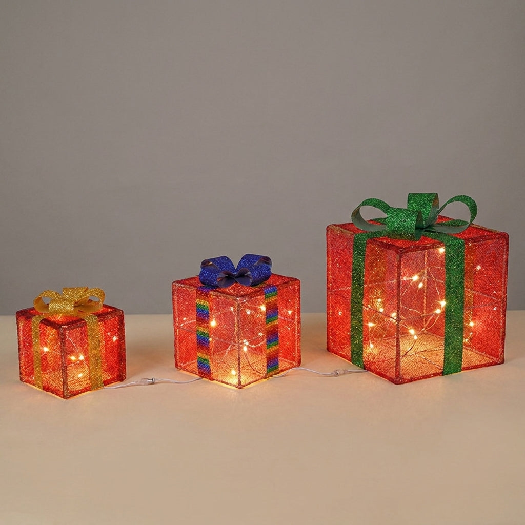 Outdoor Christmas Decorations Lighted Boxes Glittered Set - angle