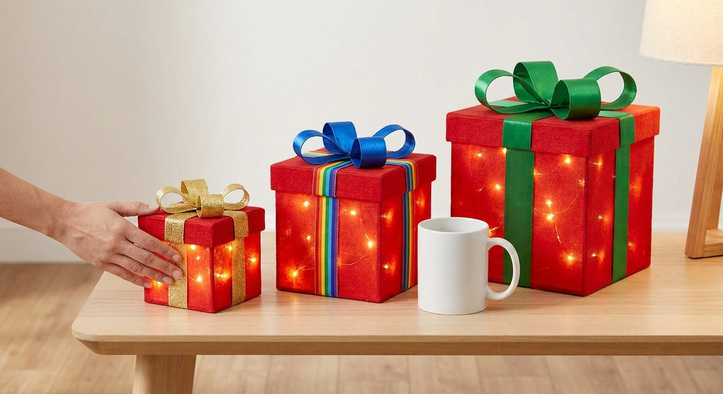 Outdoor Christmas Decorations Lighted Boxes Glittered Set - scale