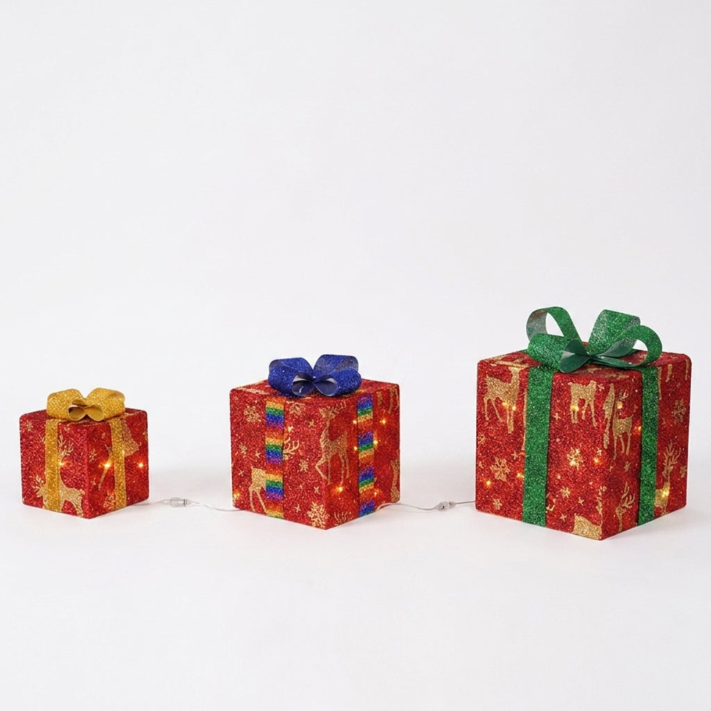 Outdoor Christmas Decorations Lighted Boxes Glittered Set - studio