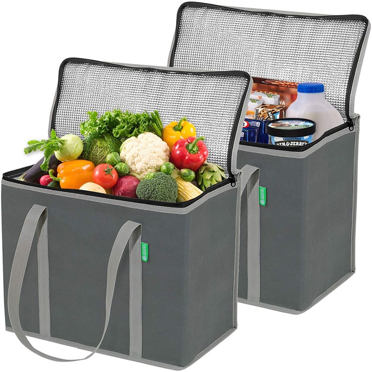Lunch Bag Insulated Cooler Set Two Gray Foldable - Image 1