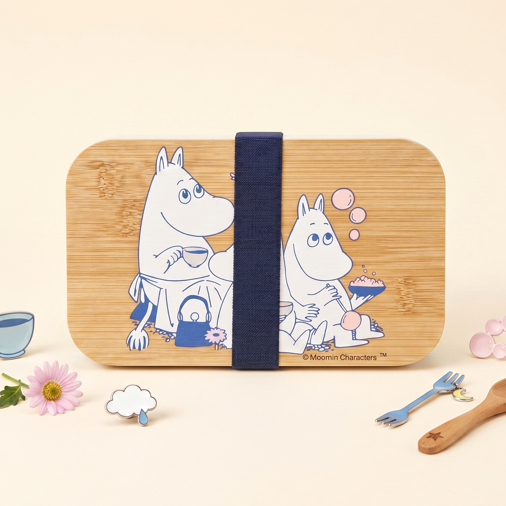 Lunch Box Bento Box Meal Prep Food Container Bamboo Cartoon Print - Image 1