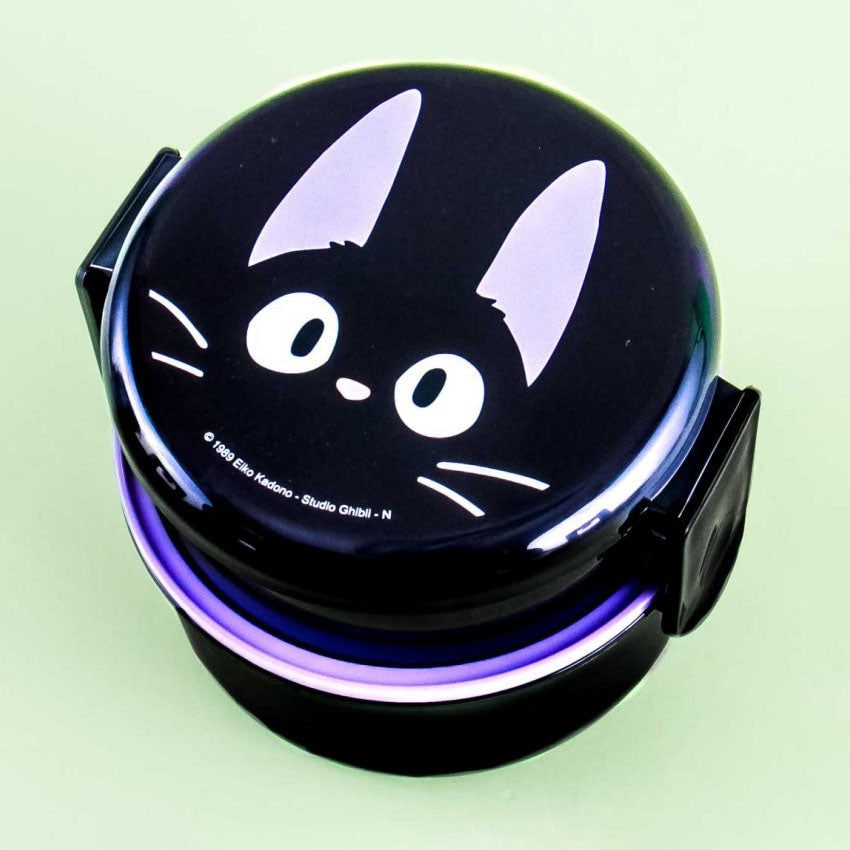 Lunch Box Bento Food Container Black Cat Face Two Tier with Cutlery - Image 1