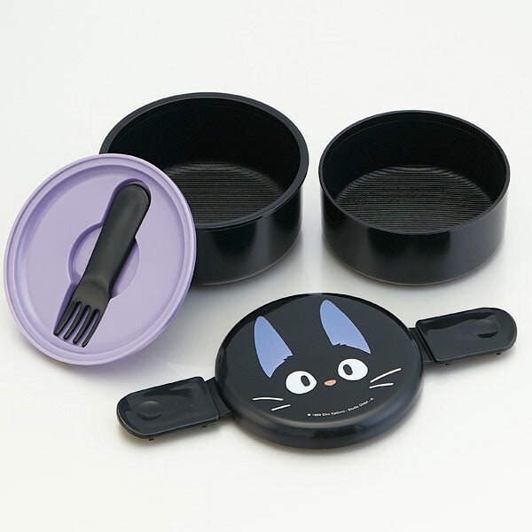 Lunch Box Bento Food Container Black Cat Face Two Tier with Cutlery - Image 2