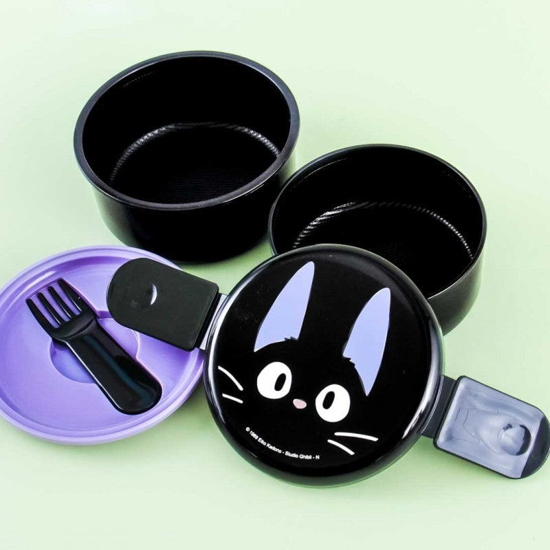 Lunch Box Bento Food Container Black Cat Face Two Tier with Cutlery - Image 3
