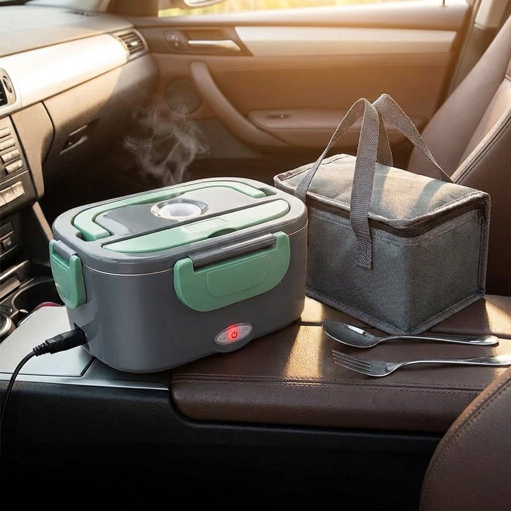 lunch box electric food warmer portable stainless steel AC car adapter - Image 1