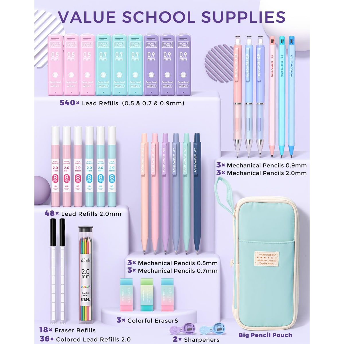 Mechanical Pencils with Lead Pencil Case Pencil with Sharpener - Image 5