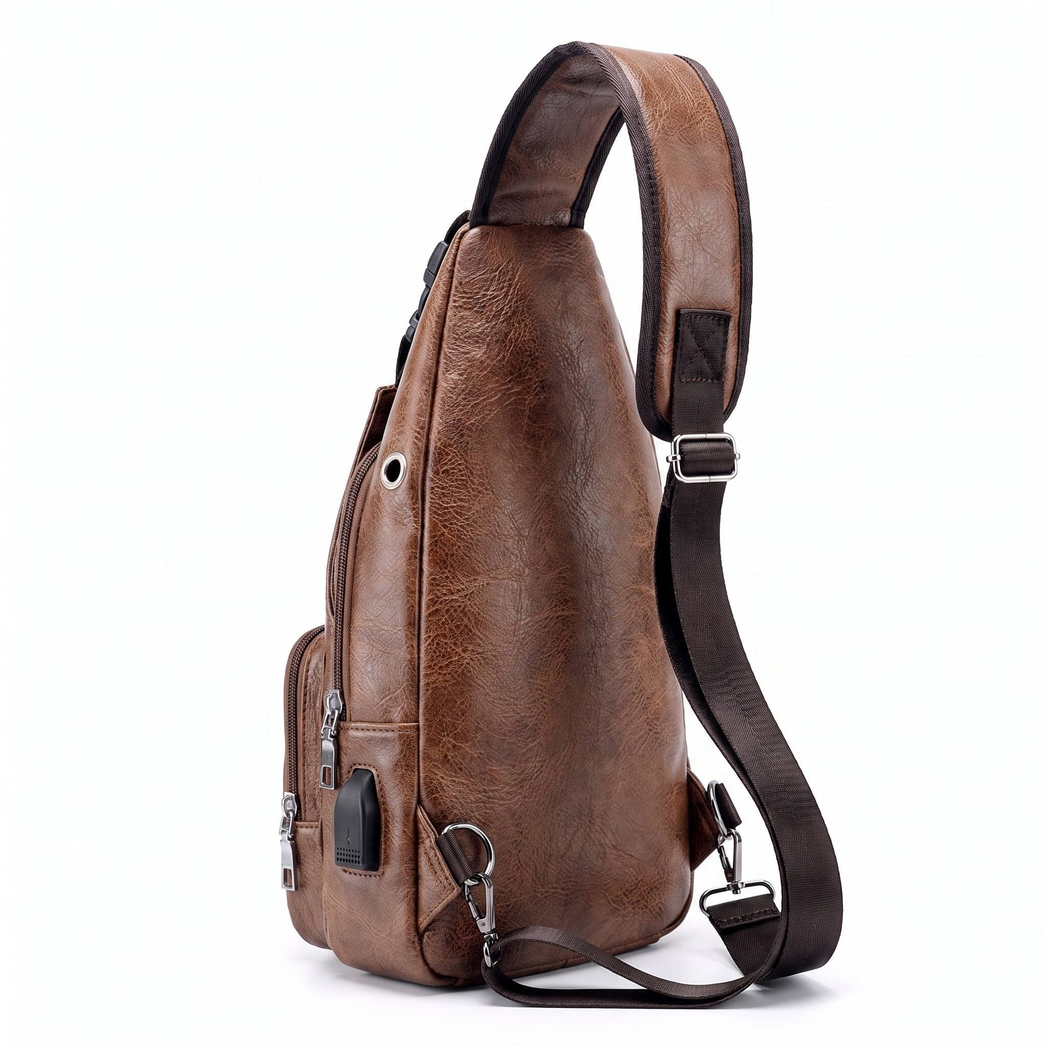 Travel Bag Shoulder Sling Leather USB - angle