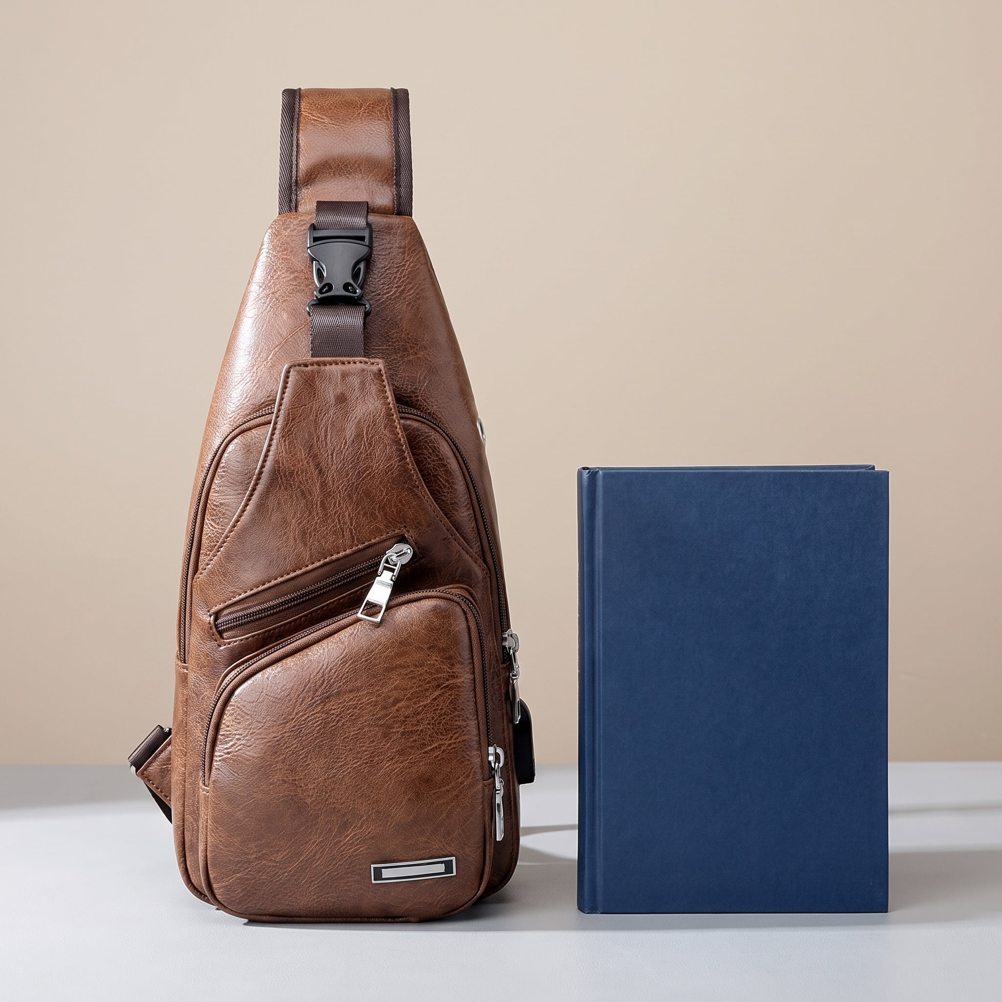 Travel Bag Shoulder Sling Leather USB - scale