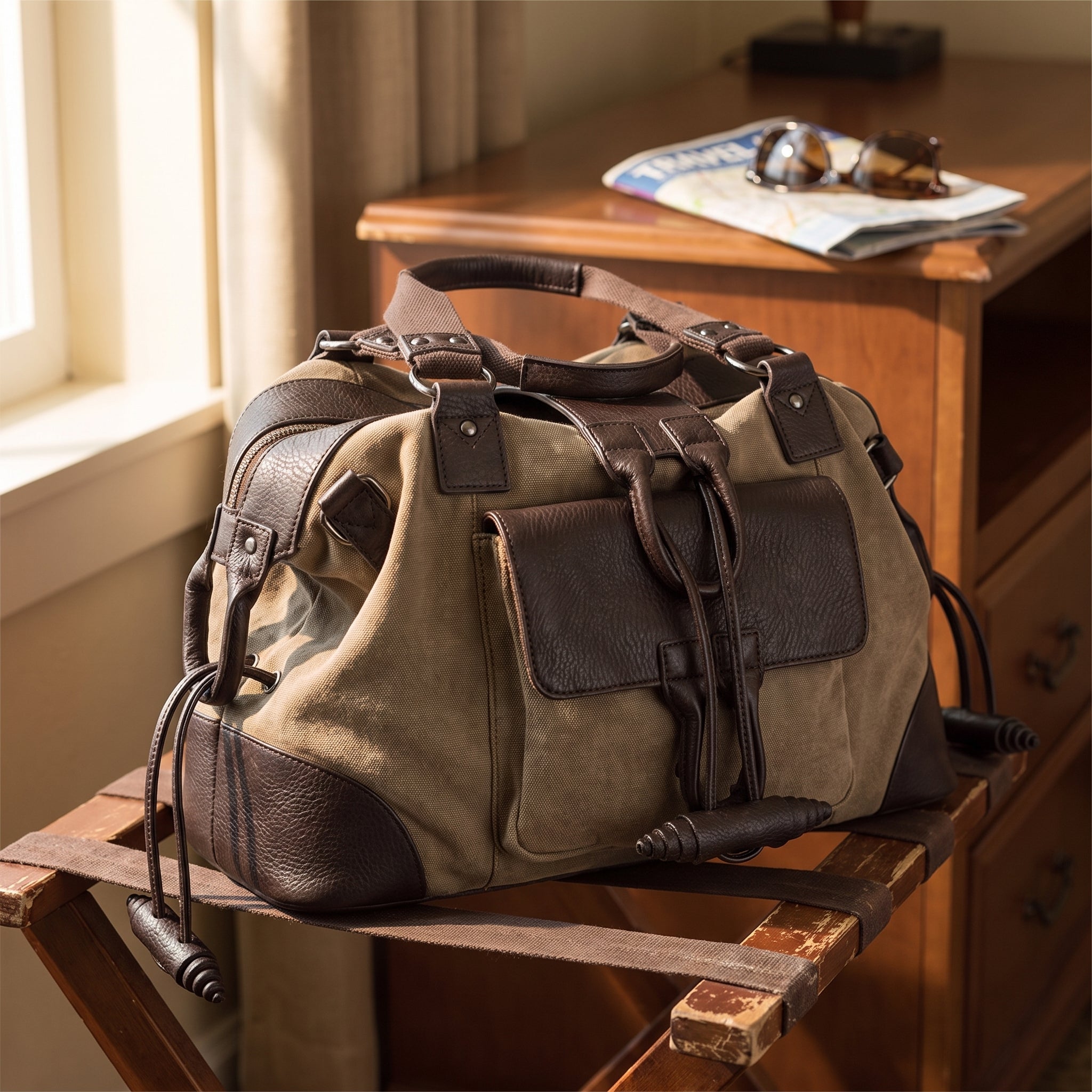 Men's Travel Bag Shoulder Bag Gym Bag Canvas Leather Duffel Weekender - in-use