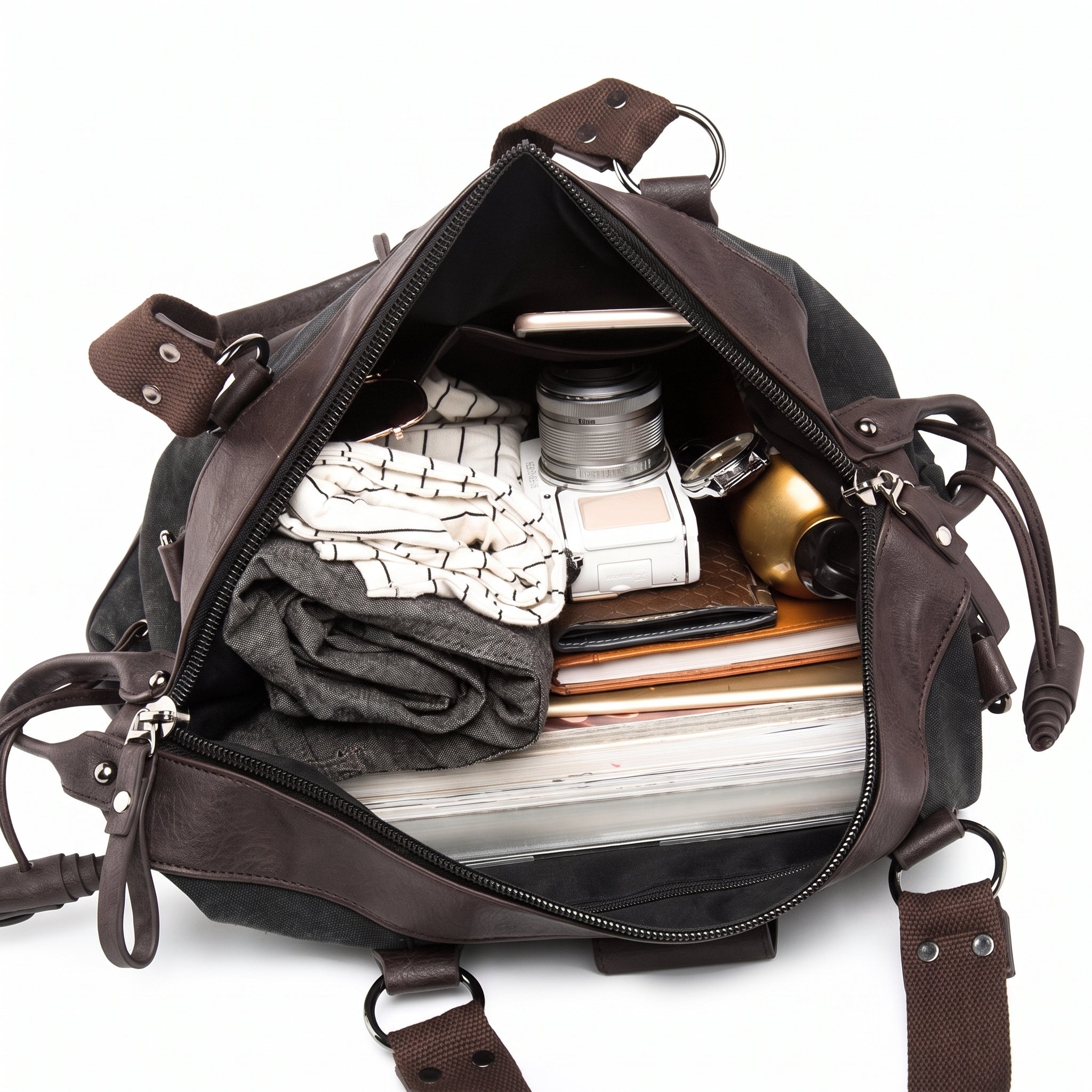 Men's Travel Bag Shoulder Bag Gym Bag Canvas Leather Duffel Weekender - studio