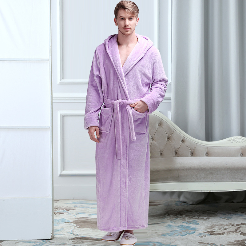 Men's Hooded Robe Robe Plush Long Bathrobe - Image 6