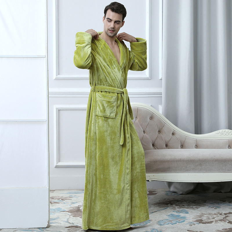 Men's Hooded Robe Robe Plush Long Bathrobe - Image 7