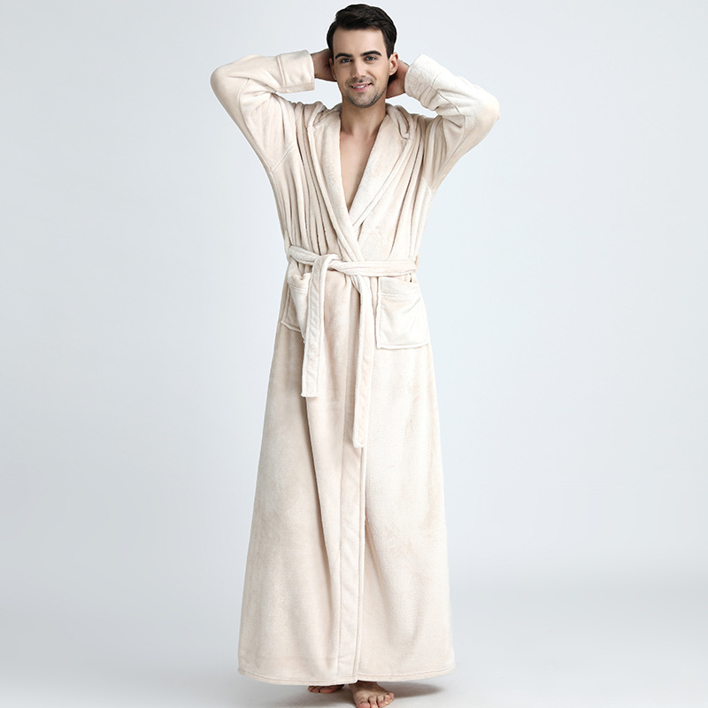 Men's Hooded Robe Robe Plush Long Bathrobe - Image 8