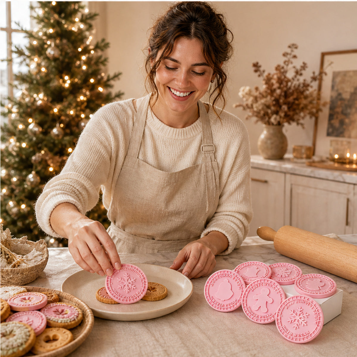 Merrymould 3D Embossing Christmas Cookie Stamp Set For Festive Baking - Image 3