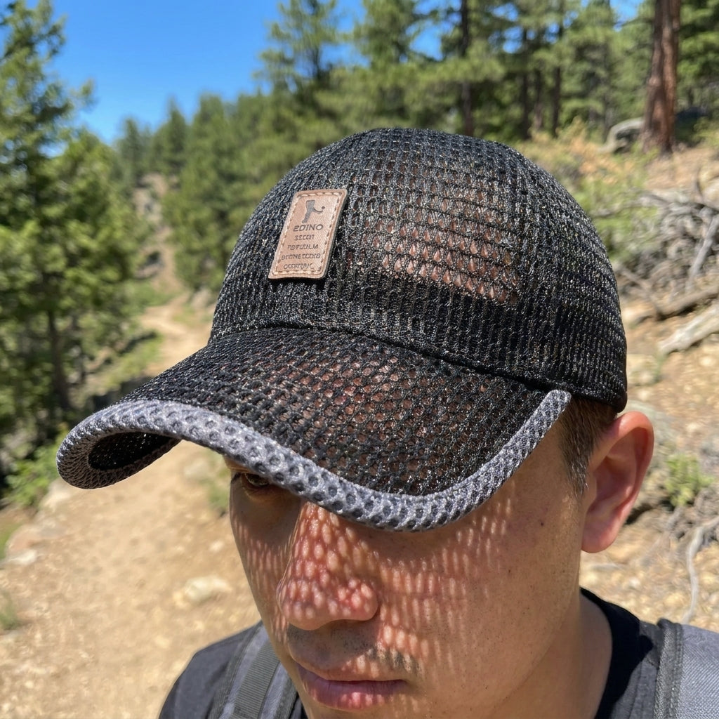 Adjustable Baseball Cap Sun Protection Cap Black Mesh Cap Curved Brim - Image 5