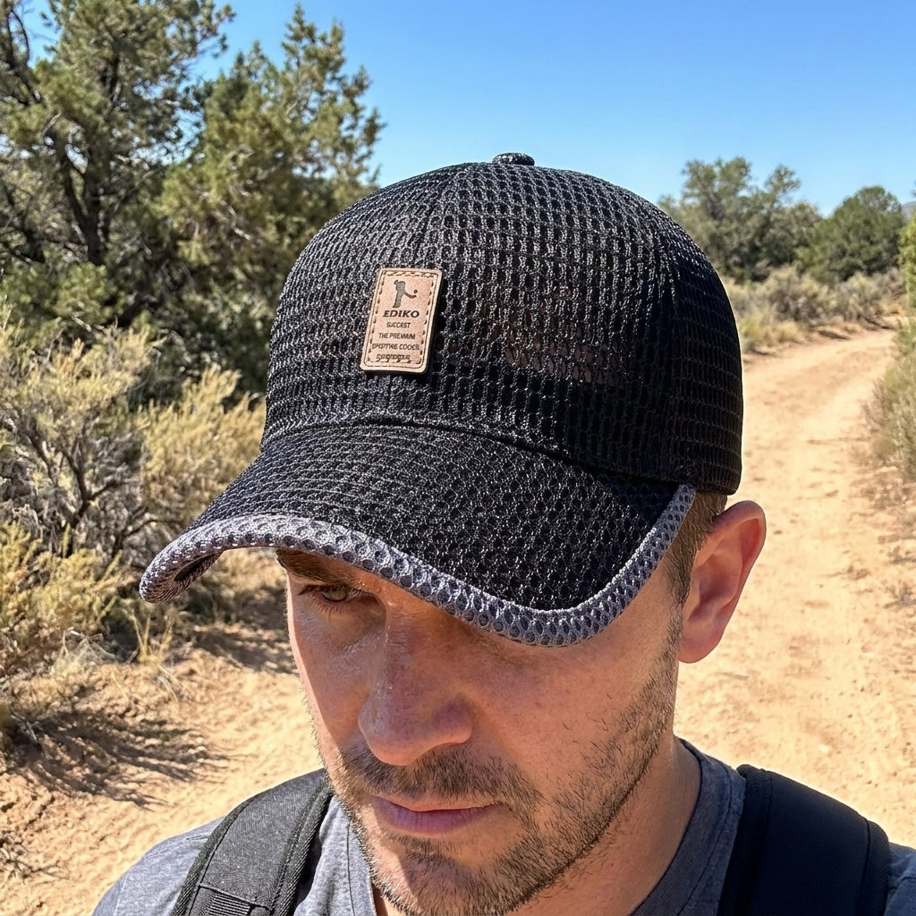 Adjustable Baseball Cap Sun Protection Cap Black Mesh Cap Curved Brim - Image 8