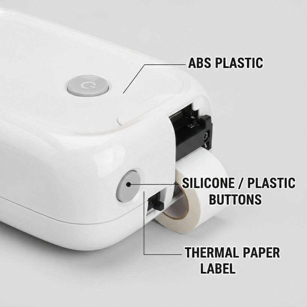 mini label printer close-up construction and materials