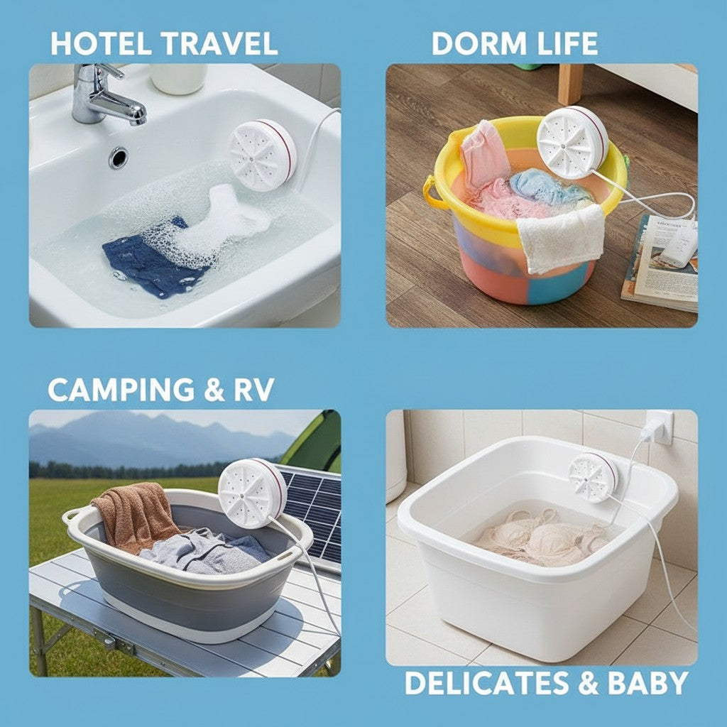 Mini Portable Washing Machine, USB Sink Turbine Washer for Travel & Dorm benefits