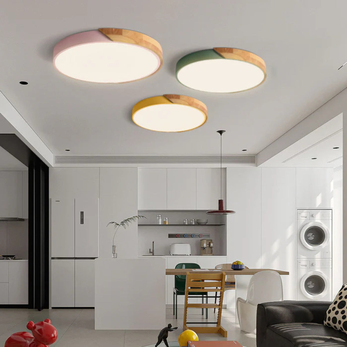 Modern Wood Circular Flush Mount Ceiling Light With Acrylic - Image 1
