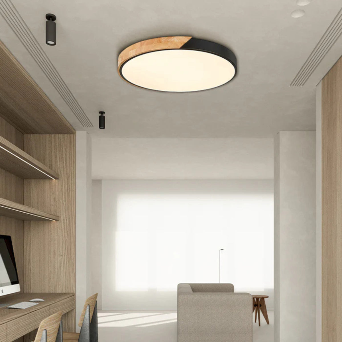 Modern Wood Circular Flush Mount Ceiling Light With Acrylic - Image 8