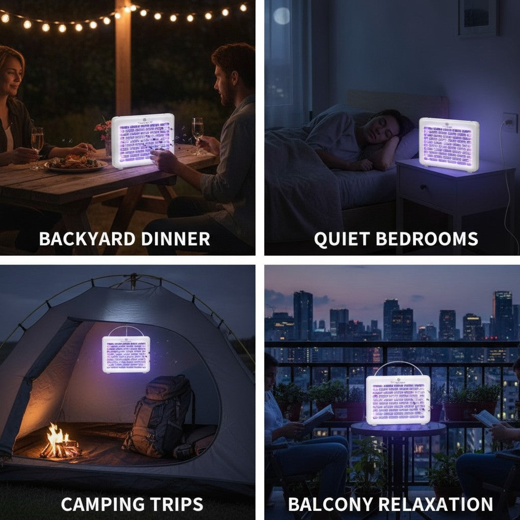mosquito zapper lamp shown in multiple settings