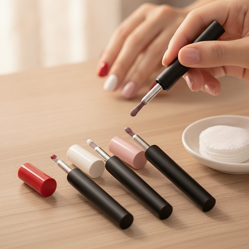 gel polish pen set in use, lifestyle scene
