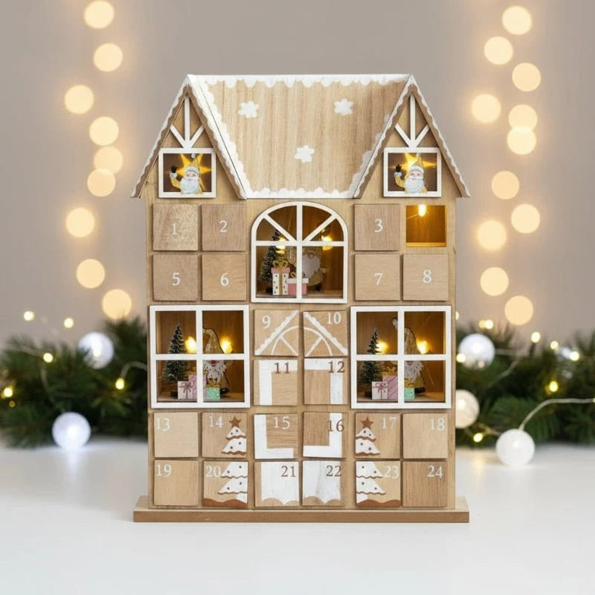 Natural LED Christmas Advent Calendar With 24 Compartments - Image 1