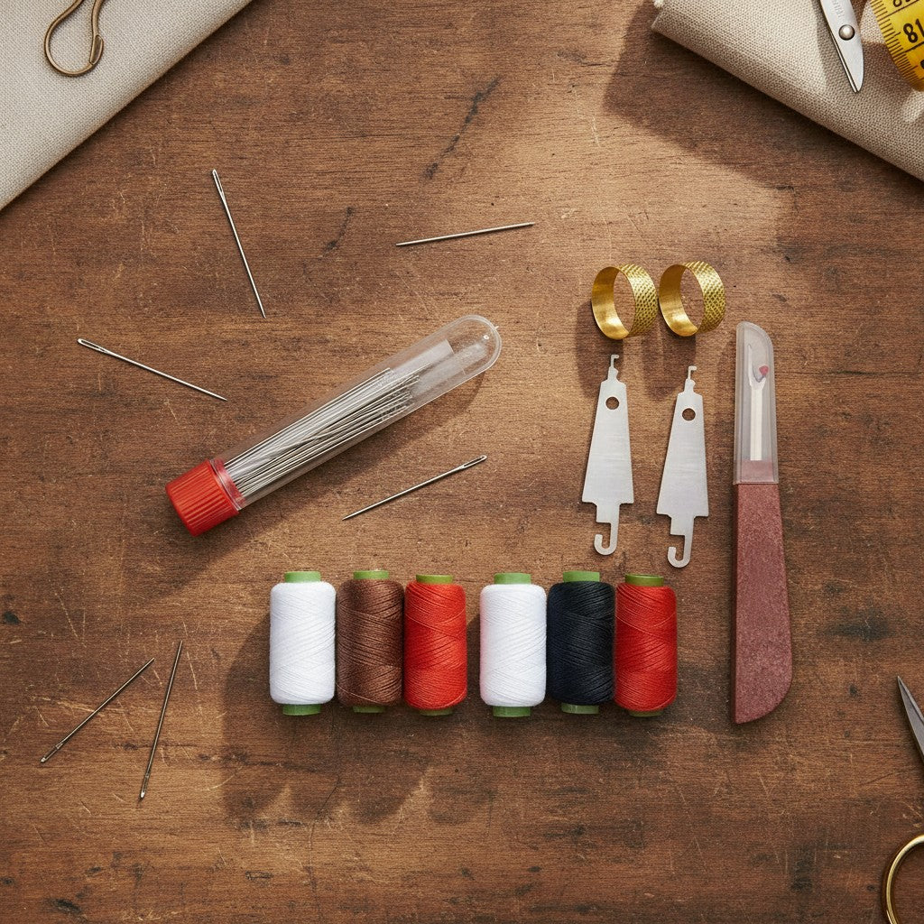 self-threading needle kit in use, lifestyle scene