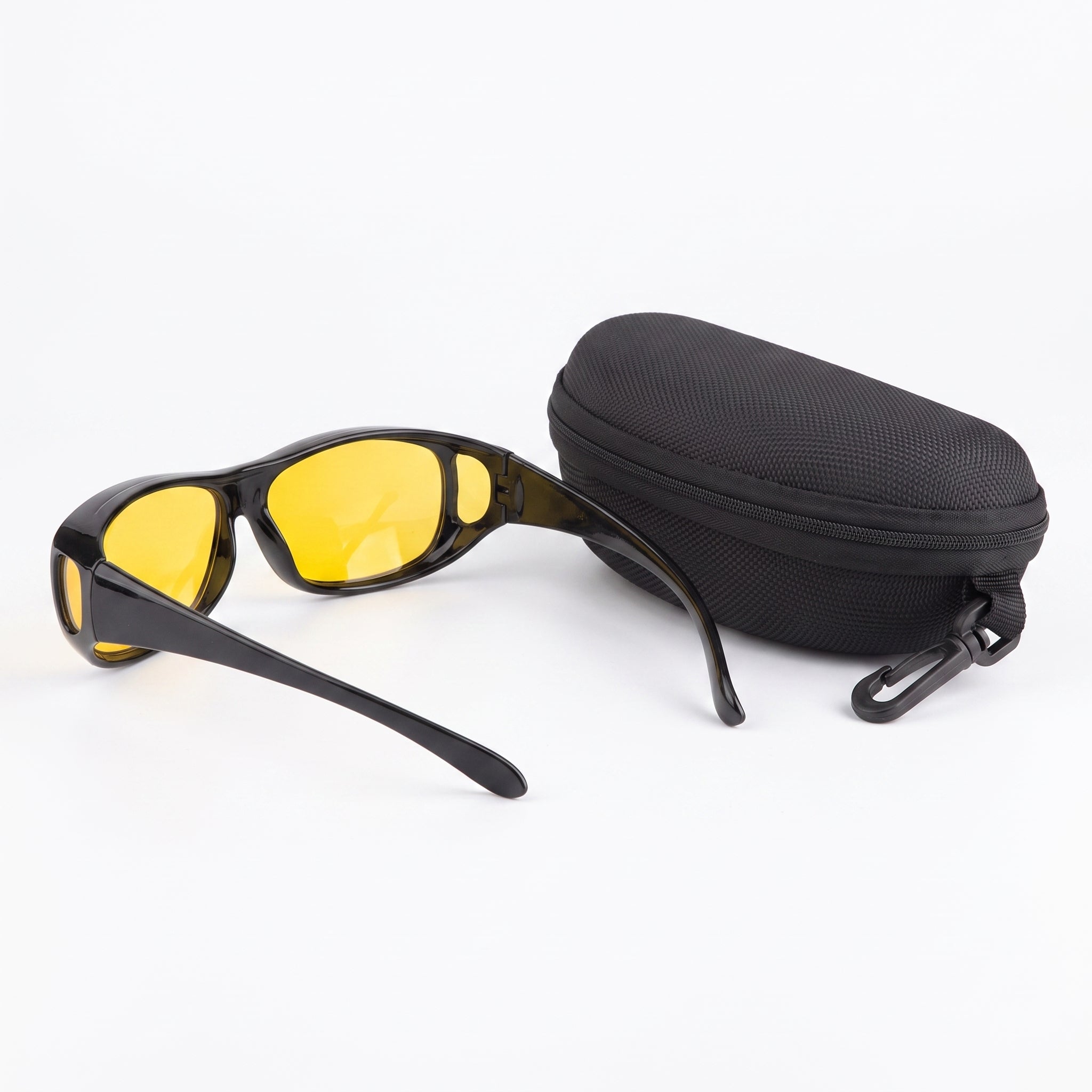 Night Driving Glasses Anti Glare Yellow Lenses Black Hard Case - angle