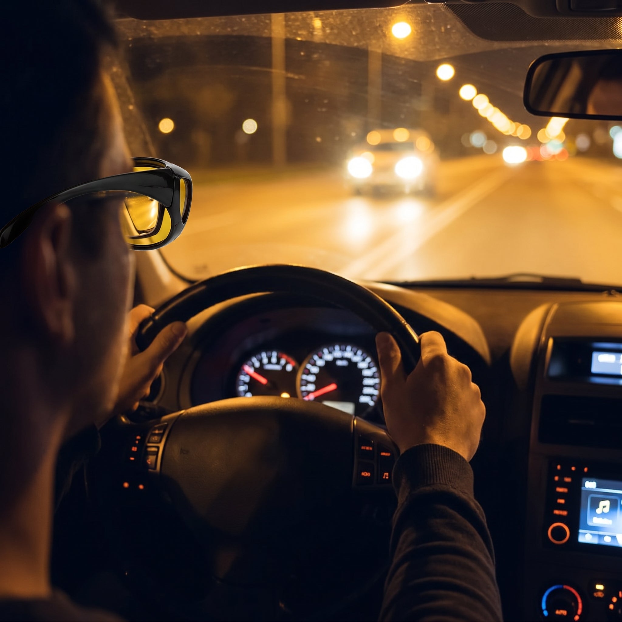 Night Driving Glasses Anti Glare Yellow Lenses Black Hard Case - hero