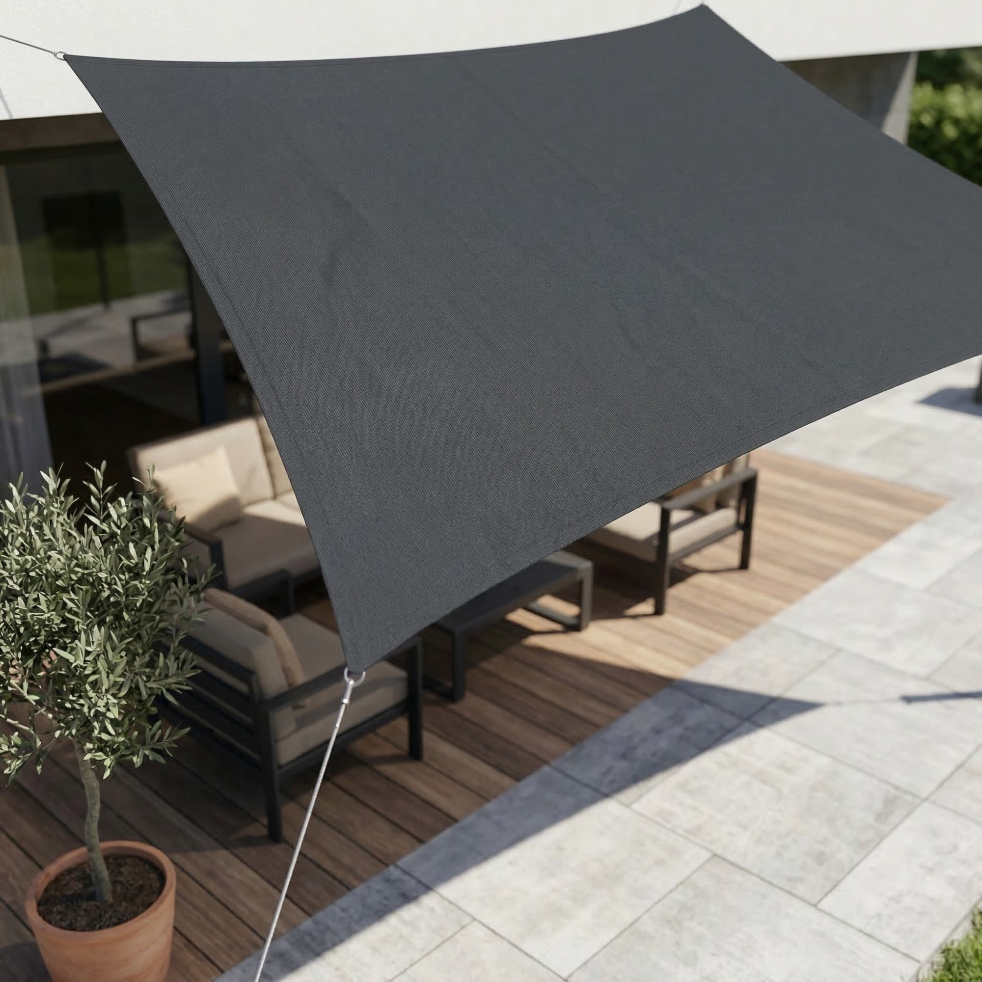Patio Shade Sail Outdoor Sun Shade Rectangular Canopy Dark Grey - Image 1