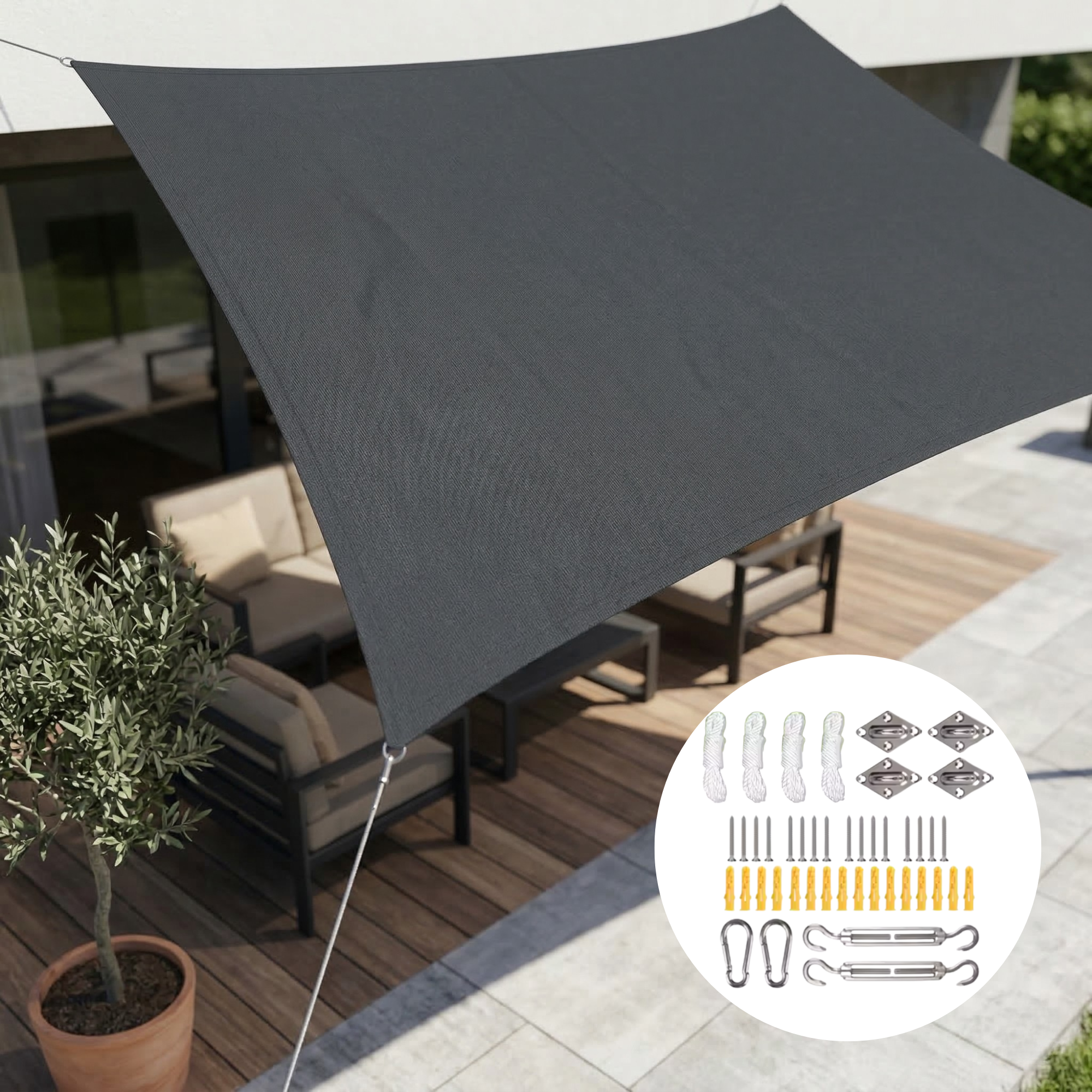 Patio Shade Sail Outdoor Sun Shade Rectangular Canopy Dark Grey - Image 14
