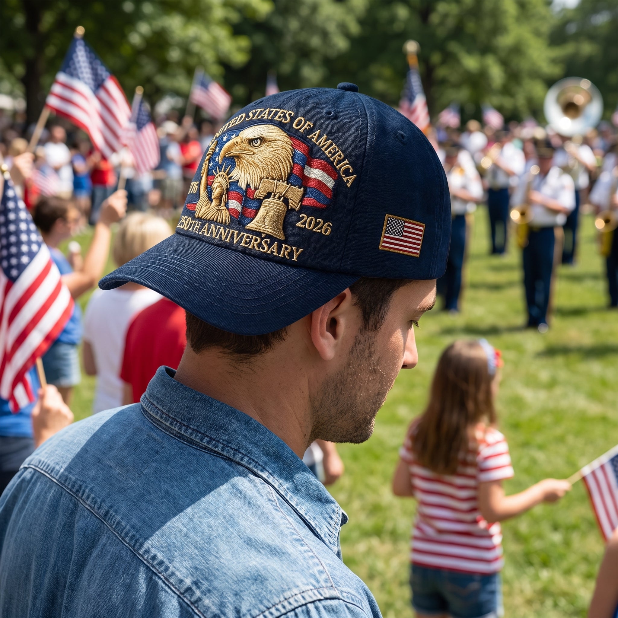 Baseball Cap Dad Hat Patriotic Embroidered United States Flag - in-use