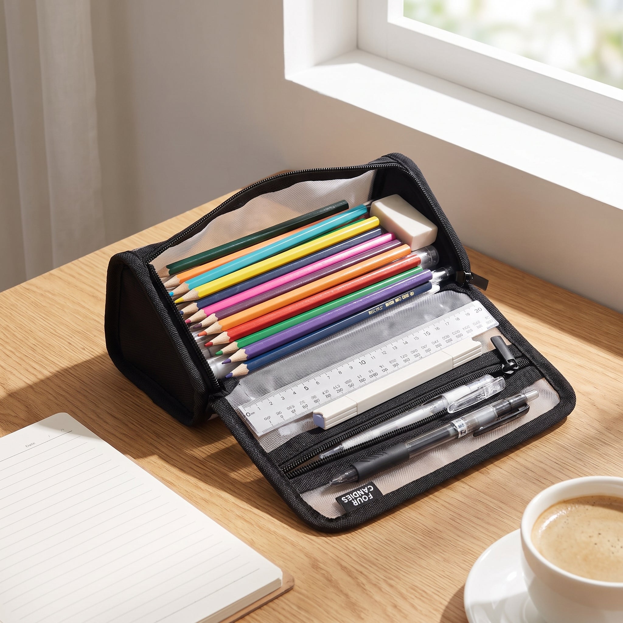 Clear Pencil Case Pouch Large Capacity Black Mesh Marker - in-use