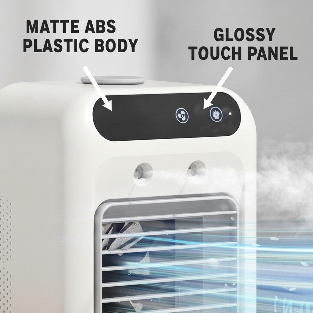 portable air cooler close-up construction and materials