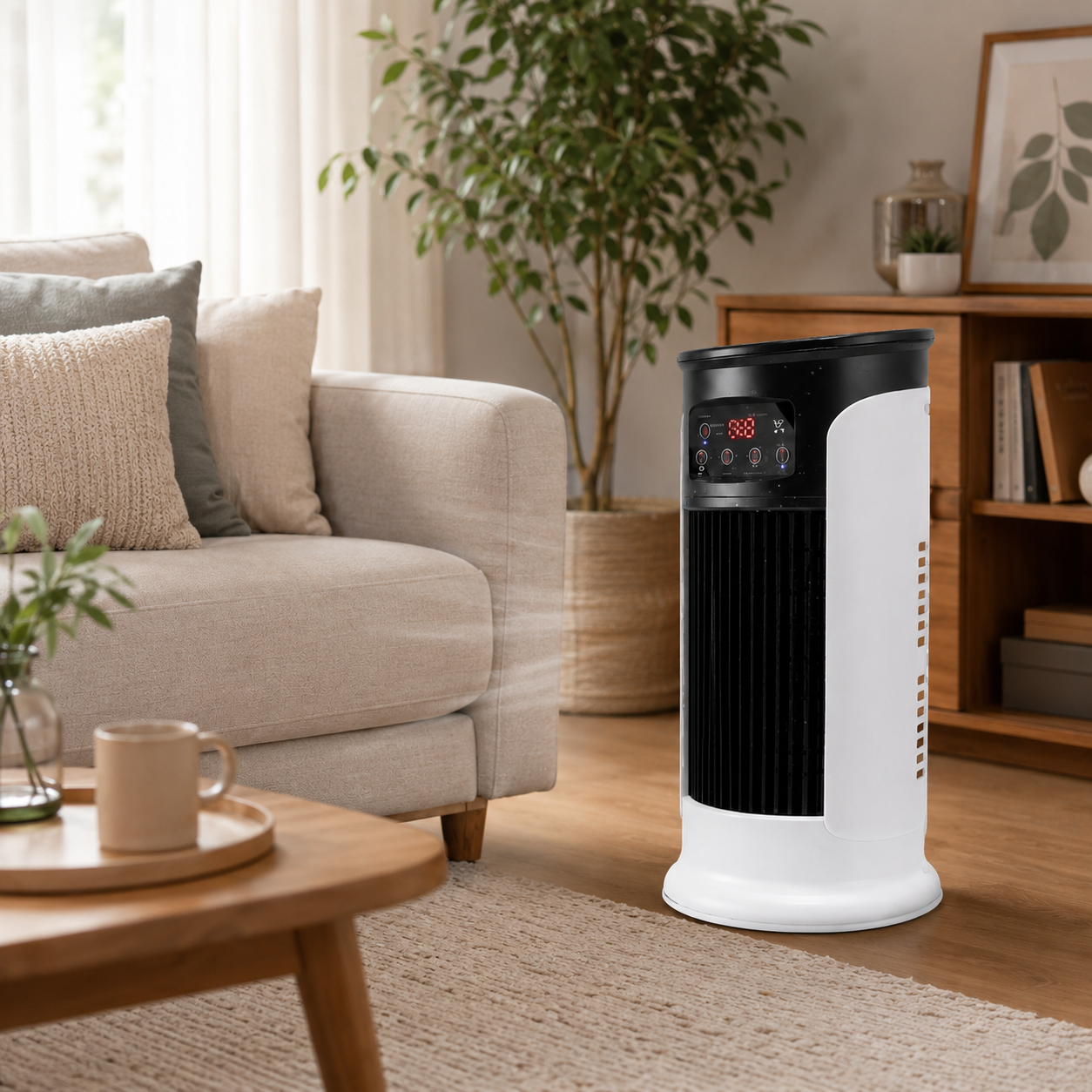 Portable Air Cooler Humidifier Air Compact Tower White Black - Image 1