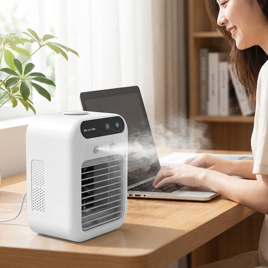 Portable Air Cooler Mini Air Conditioner Evaporative Cooler Fan - in-use