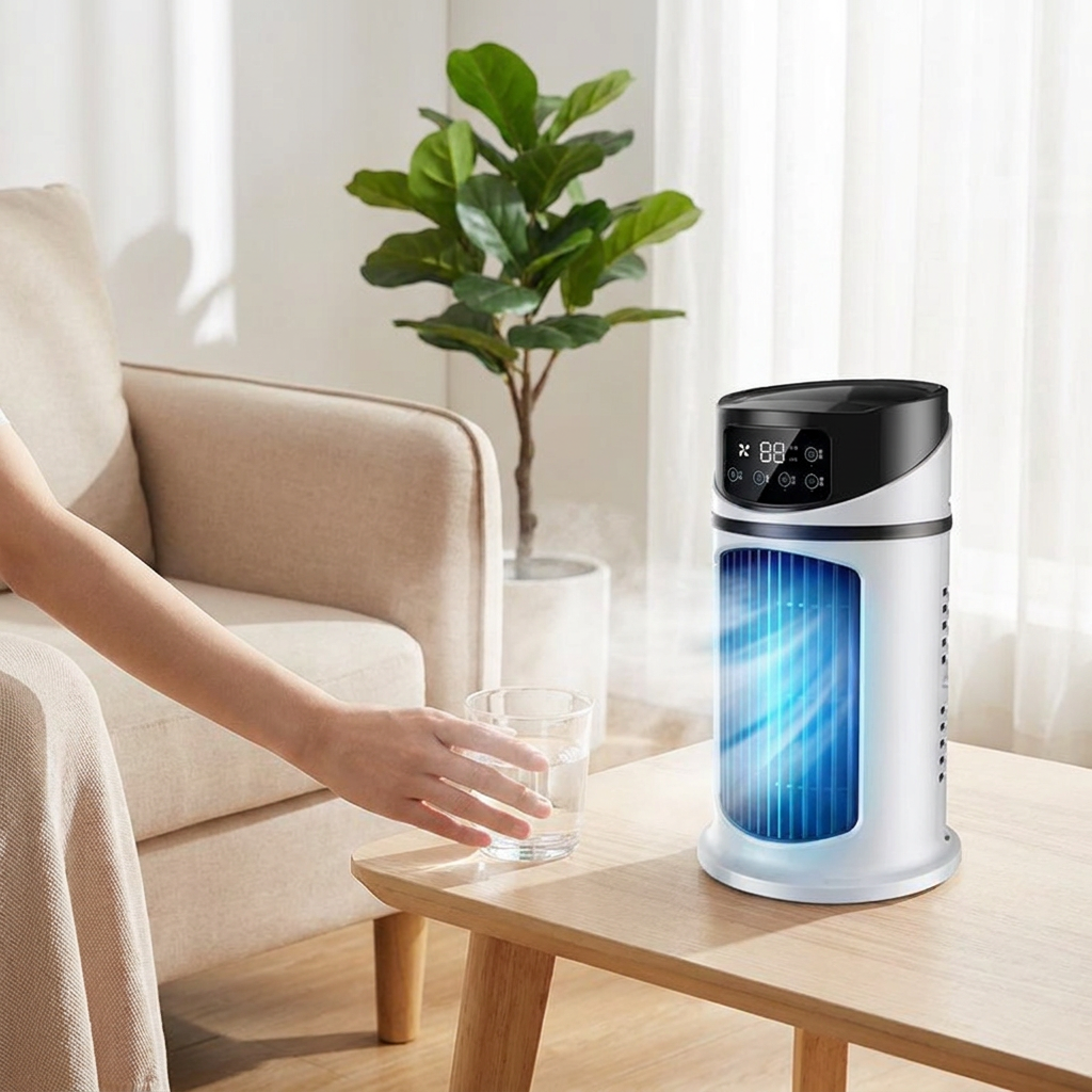 Portable Air Cooler Mini Air Conditioner Evaporative Cooler Desk - in-use
