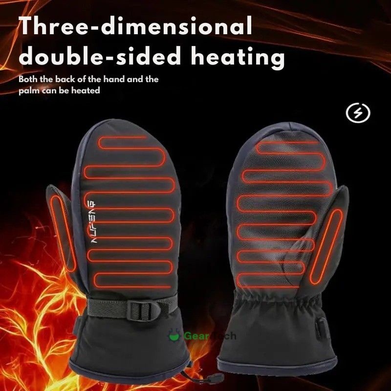 Portable Heated Electric Heated USB Black Waterproof Mittens - Image 2