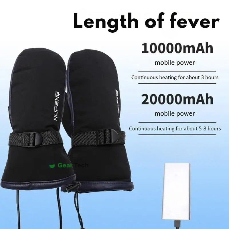 Portable Heated Electric Heated USB Black Waterproof Mittens - Image 3