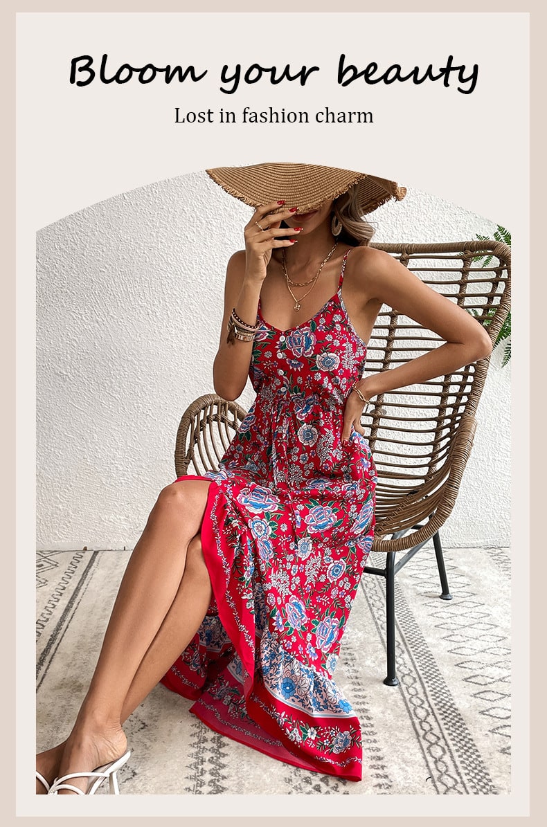 Printed Dress with Flattering Asymmetric Skirt and Side Slit - Image 4