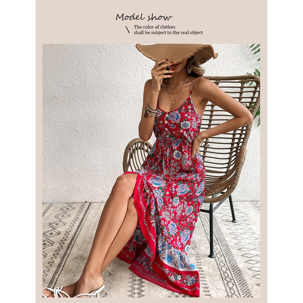 Printed Dress with Flattering Asymmetric Skirt and Side Slit - Image 1