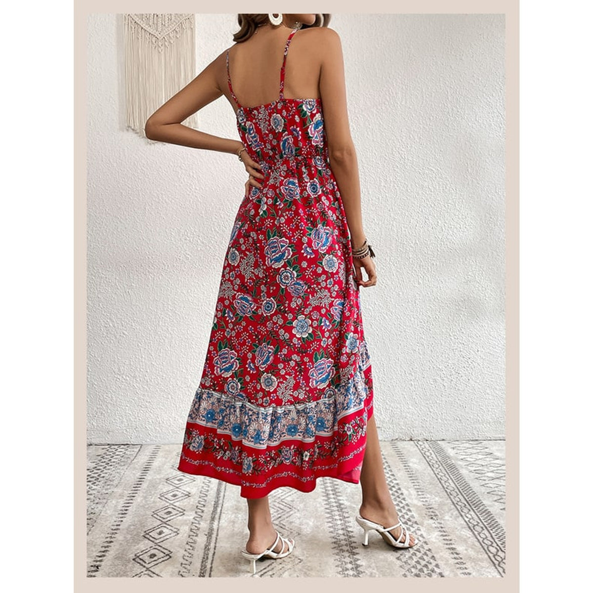 Printed Dress with Flattering Asymmetric Skirt and Side Slit - Image 8