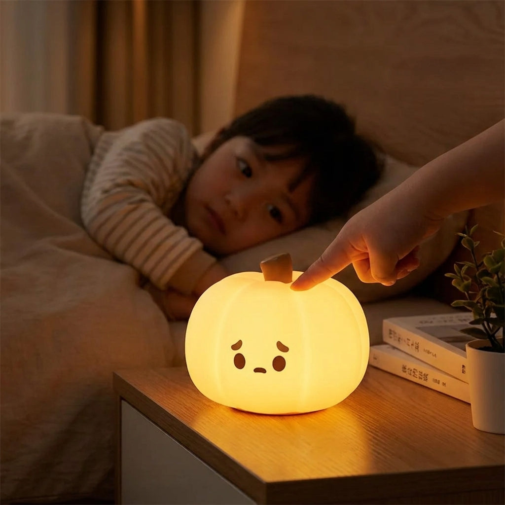 Night Light Halloween Pumpkin Portable Silicone Dimmable Bedside Lamp - in-use