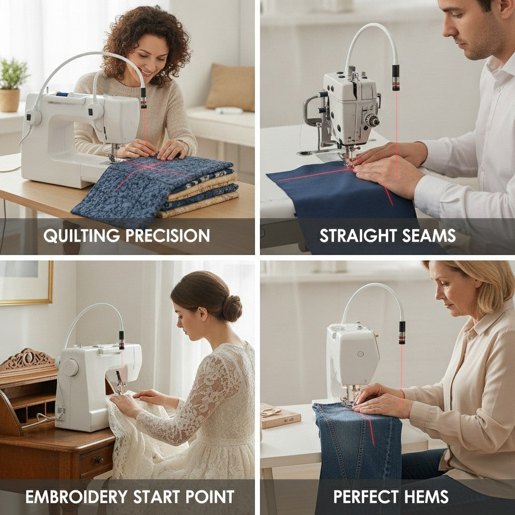 sewing laser guide light shown in multiple settings