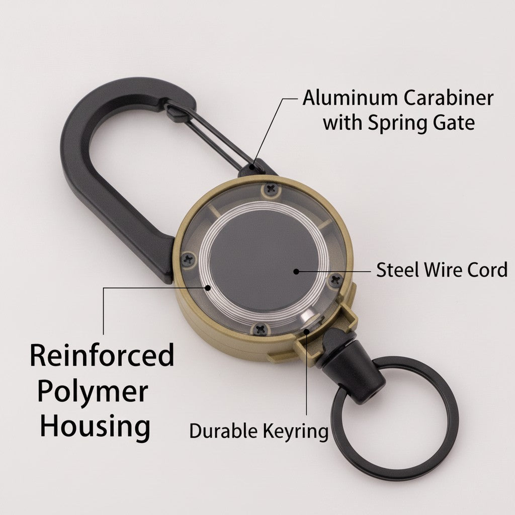 retractable badge reel close-up construction and materials