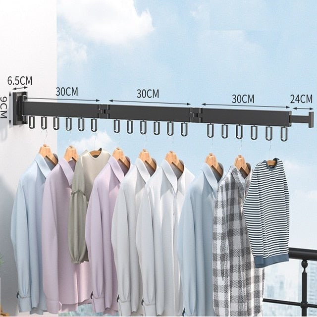 Retractable Wall Drying Rack Foldable Clothes Black Space Saving Garment - Image 12